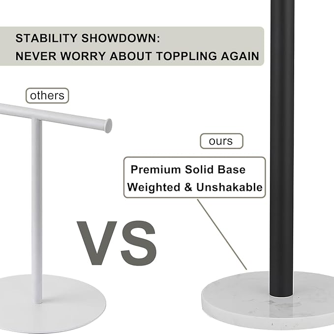 Modern Hand Towel Holder Stand, Freestanding Design with Marble Base,Good Decorating and Using in Bathroom or Kitchen to hange Hand Towel on Vanity countertop,Towel Rack (Black)
