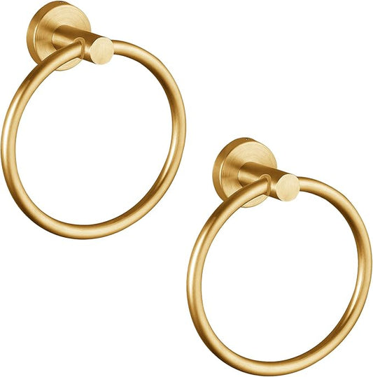 Towel Ring, Bathroom Hardware Accessories, Wall-Mounted Towel Ring, Simple Round Stainless Steel Towel Rack, for Bathroom and Kitchen (Gold 2 Pack)