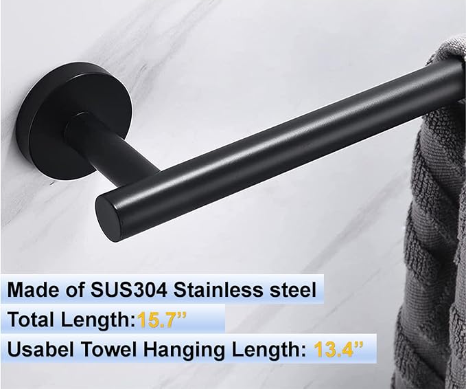 16 Inch Towel Bar 2 Pack for Bathroom 9/12/16/24/28/33 Inch Kitchen Hand Towel Holder Matted Black Stainless Steel 304 RUSTPROOF Wall Mount Towel Rod 2 of Pack (2, Matted Black, 16 Inch)