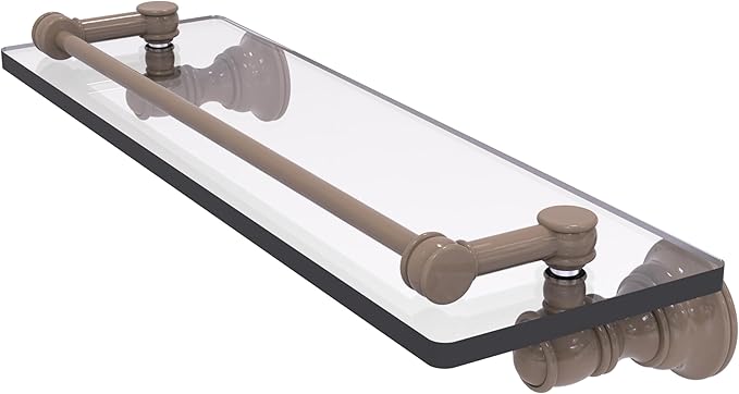 Allied Brass CL-1-16-GAL-SHB Carolina Collection 16 Inch Glass Shelf with Gallery Rail, Shaded Beige