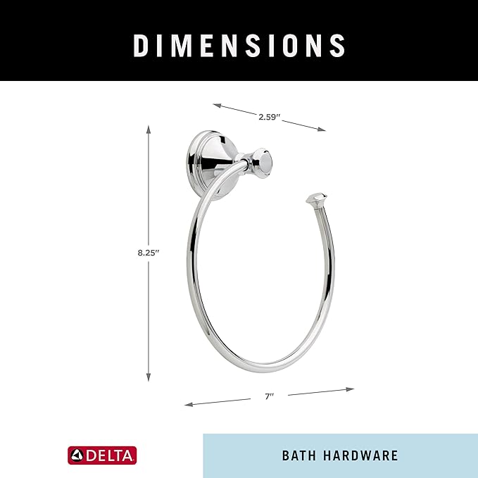 Delta Cassidy (1-Pack) Hand Towel Holder Polished Chrome Towel Racks for Bathroom Wall Square Towel Ring Holder for Bath Towel Hanger for Kitchen, Bathroom Accessories 79746