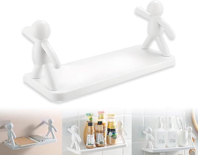 The Kitchen Toilet Receive Shelf，No-Drill Floating Wall Shelves - Space-Saving Multipurpose Storage for Bathroom, Kitchen, Office - Waterproof Adhesive Design with 5kg Load Capacity (White*1)