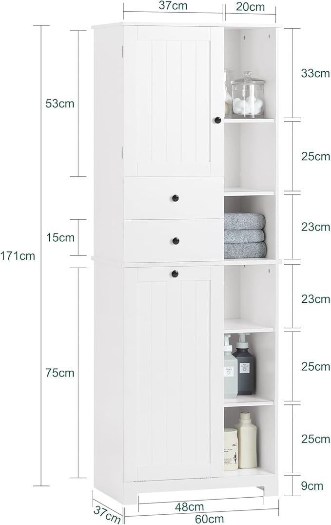 SoBuy Tall Tilt-Out Laundry Hamper Cabinet with Removable Basket and Shelves, Freestanding Laundry Storage Cabinet for Laundry Room or Bathroom, Modern White Laundry Furniture BZR104-W