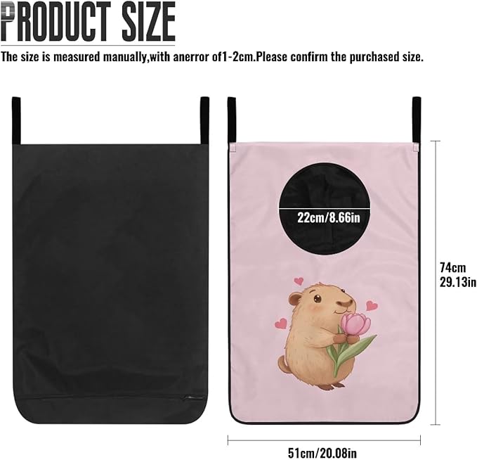 ZFRXIGN Capybara Hanging Hampers for Laundry Over The Door Laundry Hamper Dirty Clothes Storage Pink Laundry Baskets Space Saving Hamper Zipper Closure Toy Organizers Home Decor