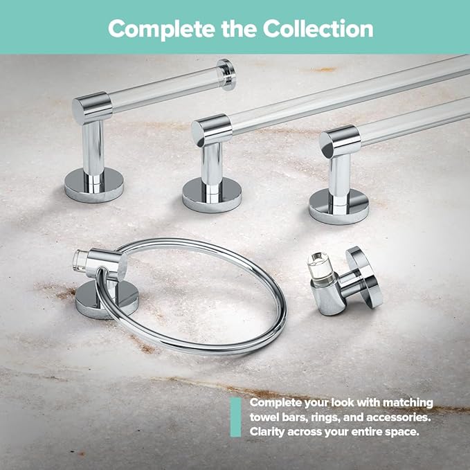 Gatco 5712 Clarion Towel Ring | Wall Mount Bathroom Hand Towel Holder, Modern Bathroom Accessory | Crystal-Clear Acrylic & Chrome Finish