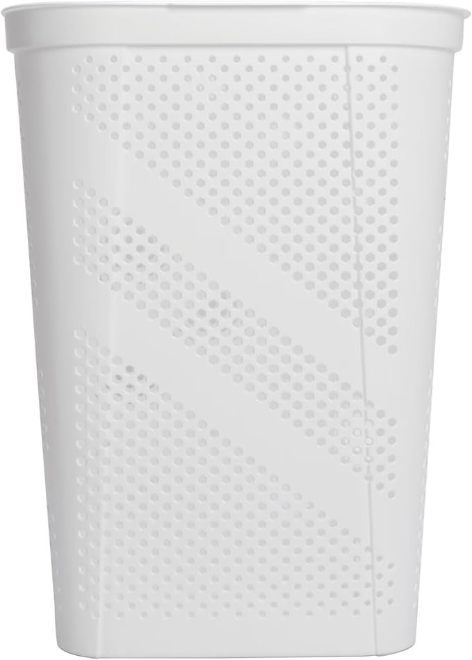 24" Plastic Hinged-Lid Rectangle Laundry Hamper, All Ages, White