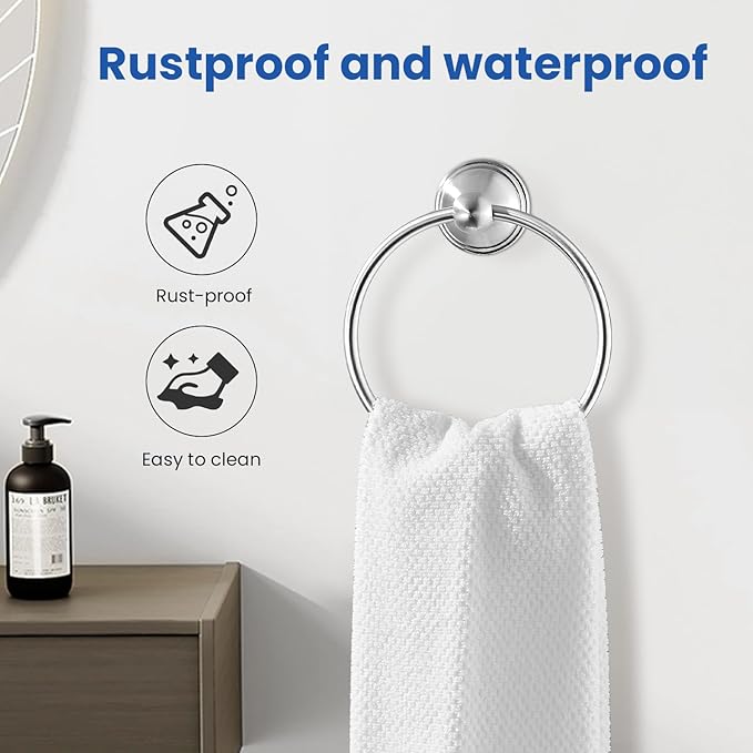 sagetta Hand Towel Holder Towel Ring Set with Toilet Paper Holder 5.55-Inch Bath Towel Ring Diameter Wall Mount Chrome