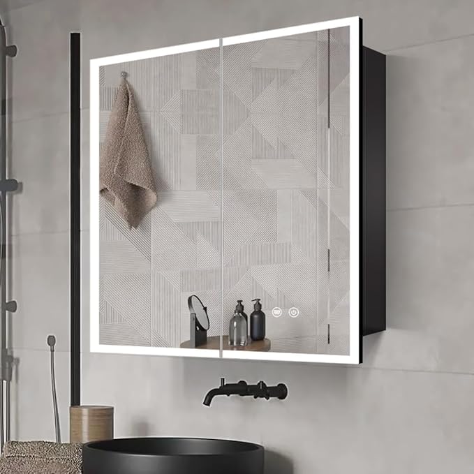 LED Medicine Cabinet with Light,30×32inch,Recess Mirror Cabinet for Bathroom,3 Color,Dimmable,Demister,Detachable Side Plate,Recess Mount or Surface Mount