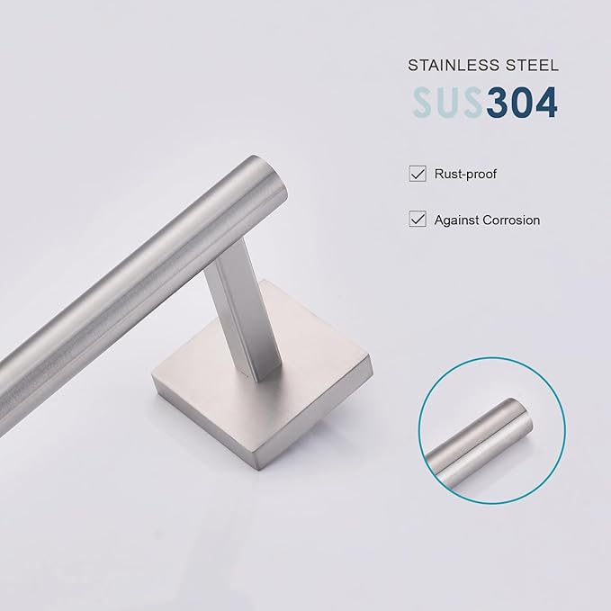 Brushed Nickel Hand Towel Holder,Thicken SUS 304 Stainless Steel Towel Bar Towel Ring for Bathroom, Modern Design Hand Towel Rack Towel Hanger Wall Mounted