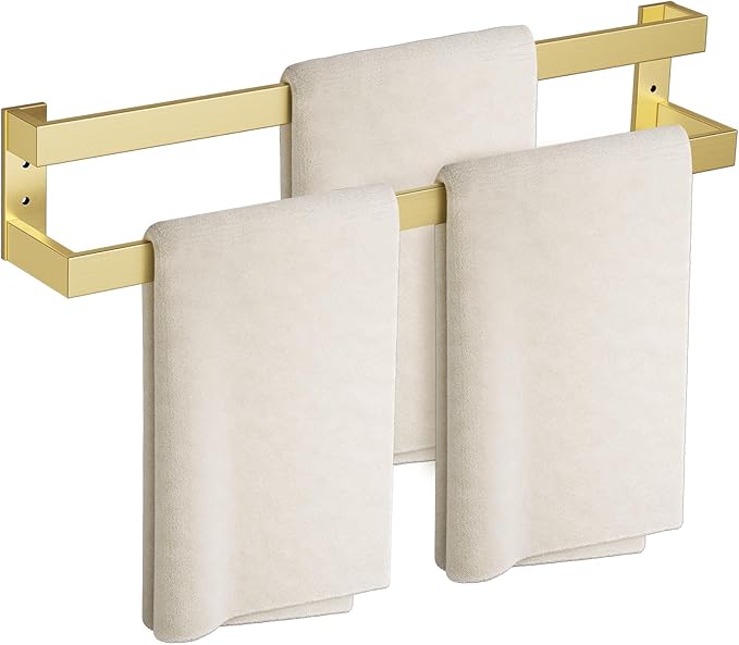 TNOMS Double Towel Bar,Towel Rack for Bathroom Stainless Steel Wall-Mounted Bathroom Hardware Accessories Brushed Gold 32 Inch