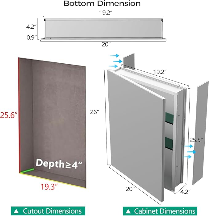 20 x 26 Inch Bathroom Medicine Cabinet with Beveled Edge Mirrored Door,Medicine Cabinet,Bathroom Mirror Cabinet,Home Medicine Cabinets with 2 Adjustable Shelves, Recessed or Surface Mount Installation