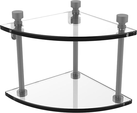 Allied Brass FT-3-GYM Foxtrot Collection Two Tier Corner Glass Shelf, Matte Gray