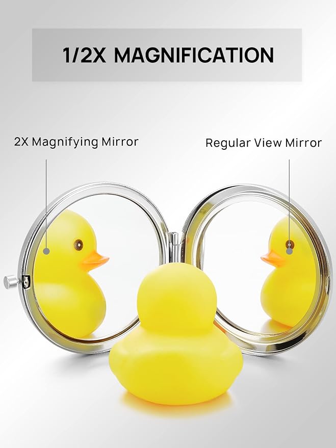 Compact Mirror Bulk, Set of 2 Double-Sided 1X/2X Magnifying Purse Pocket Makeup Mirrors(Round, Silver)