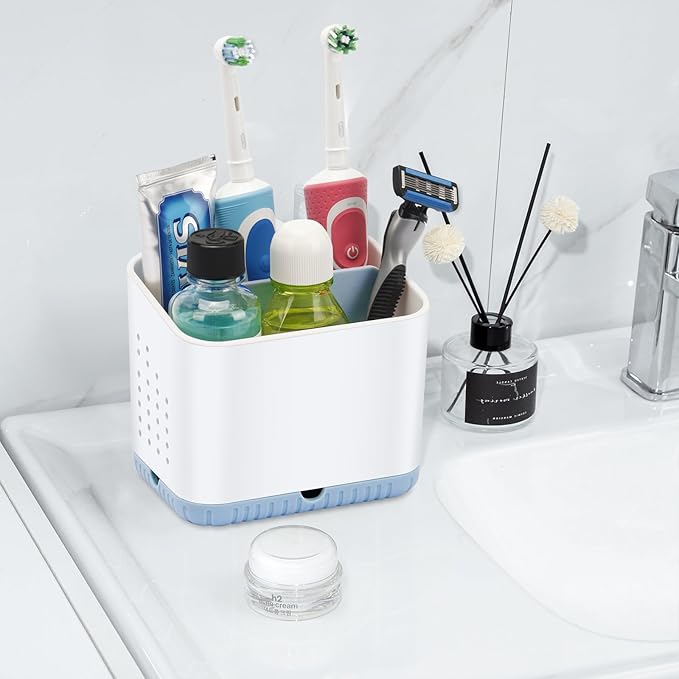 PARKMANI Toothbrush Holders for Bathrooms, Kids Electric Toothbrush and Toothpaste Holder, 4 Slots Tooth Brushing Holder for Bathroom Organizer Countertop, Bathroom Accessories (Blue)