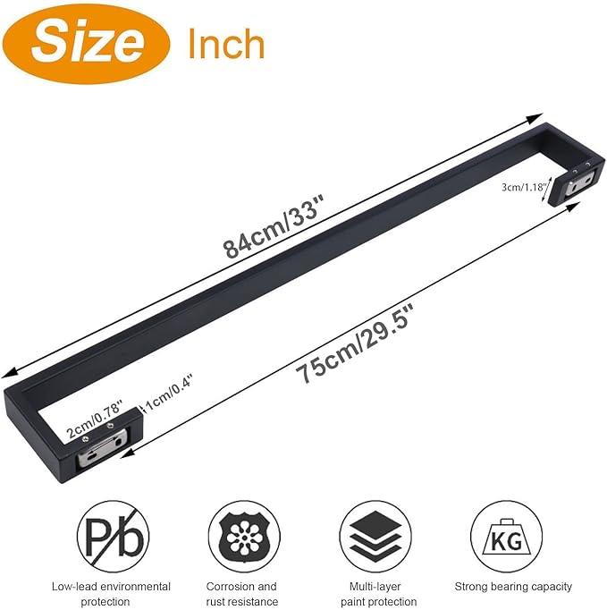 TocTen Bath Towel Rack - Square Base Thicken SUS304 Stainless Steel Towel Bar for Bathroom, Bathroom Bar Accessories Towel Rod Heavy Duty Wall Mounted Towel Holder (Matte Black, 33 Inch)