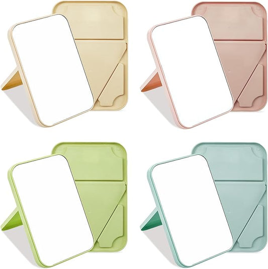 8 Pack Table Mirror with Stand, 8 Inch Portable and Foldable Desktop Makeup Mirror Bulk for Spa Party Supplies, Birthday, Women, Pink, Beige, Blue, Green