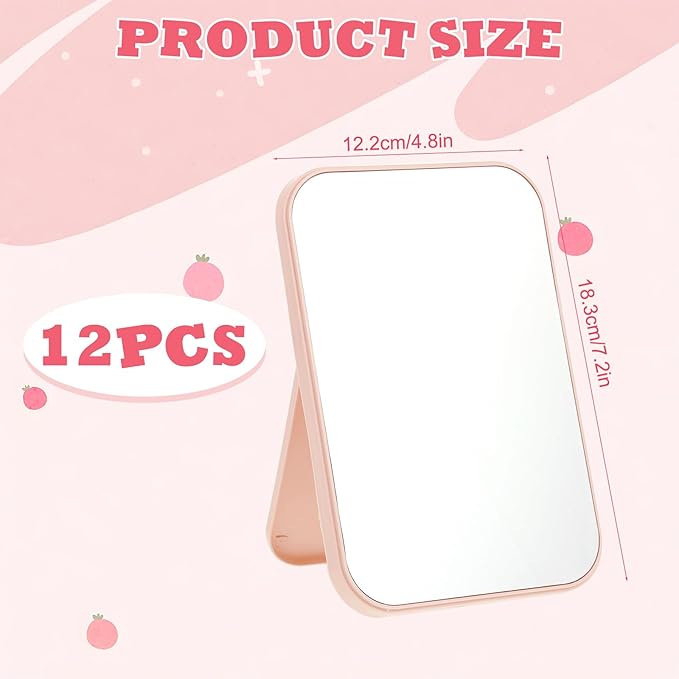 Rainmae 12 Pcs Spa Party Mirrors Spa Party Supplies for Girls, Pink Sleepover Accessory Favors Makeup Mirror for Sleepover Slumber Birthday Favors Gift
