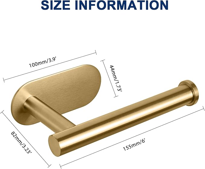 NearMoon Toilet Paper Holder Self Adhesive, Premium Thicken SUS304 Stainless Steel Rustproof Adhesive Toilet Roll Holder no Drilling for Bathroom, Kitchen, Washroom (1 Pack, Brushed Gold)