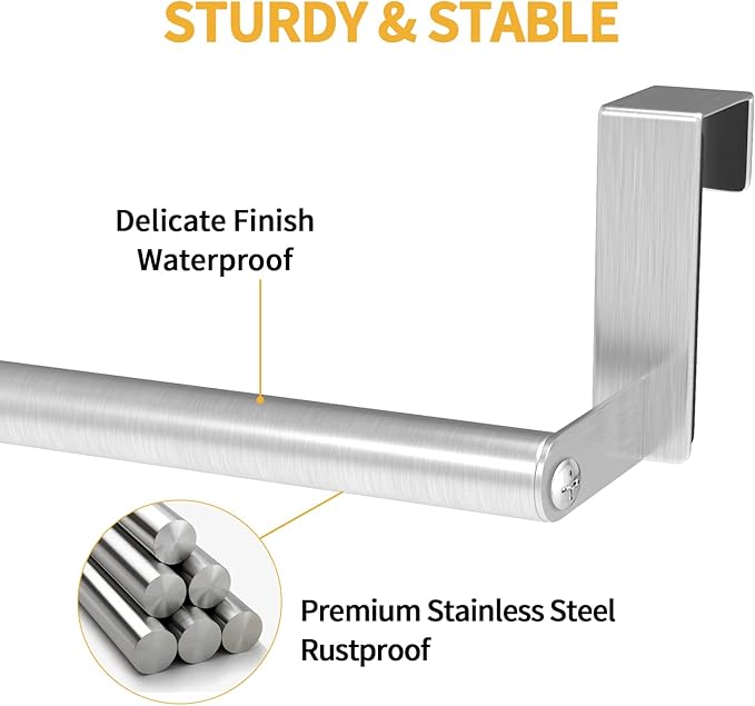 STWWO Over The Door Towel Rack, Kitchen Towel Holder Over Cabinet Door Towel Bar Stainless Steel for Cupboard for Kitchen Dish Towel Holder Hanger, 2 Pack (Brushed Nickel)