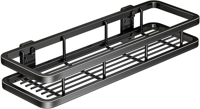 Carbon Steel Bathroom Shelf, Storage Containers, Easy to Install No-Drill Organizer Rack, for Bathroom, Kitchen, Living Room (Color : 19.6inch, Size : Black Single)