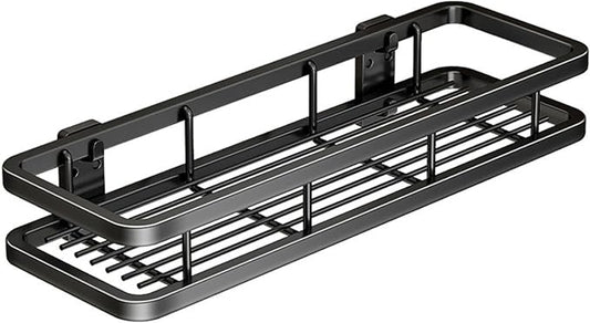Carbon Steel Bathroom Shelf, Storage Containers, Easy to Install No-Drill Organizer Rack, for Bathroom, Kitchen, Living Room (Color : 19.6inch, Size : Black Single)