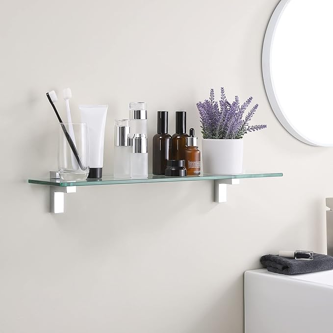 KES Glass Shelf for Bathroom 2 Pack Glass Shelf for Bathroom 1 Pack, Polished Chrome Bracket Wall Mounted, BGS3201S60-P2+BGS3201S60