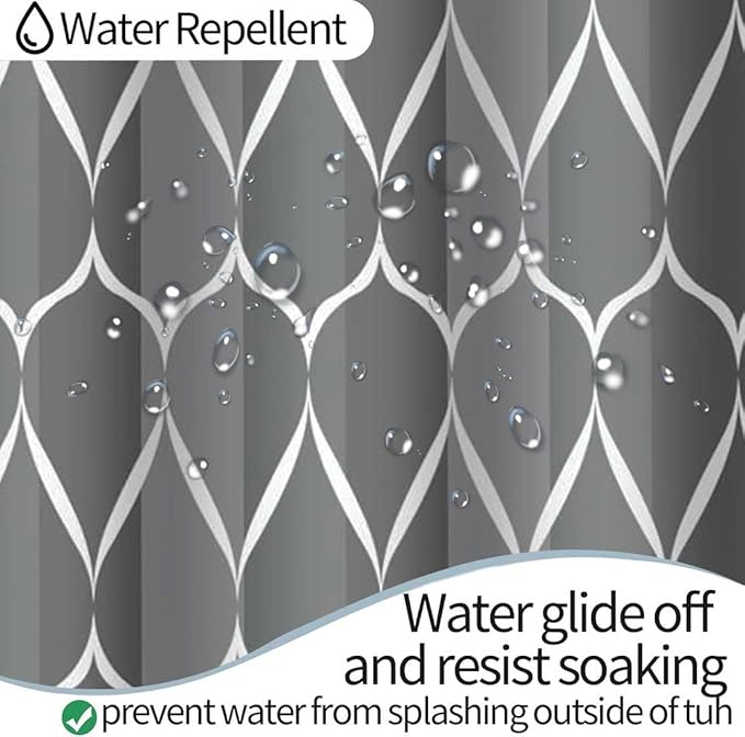 Gray Modern Bathroom Shower Curtain - Waterproof Fabric, Machine Washable - 72 x 72 Inches