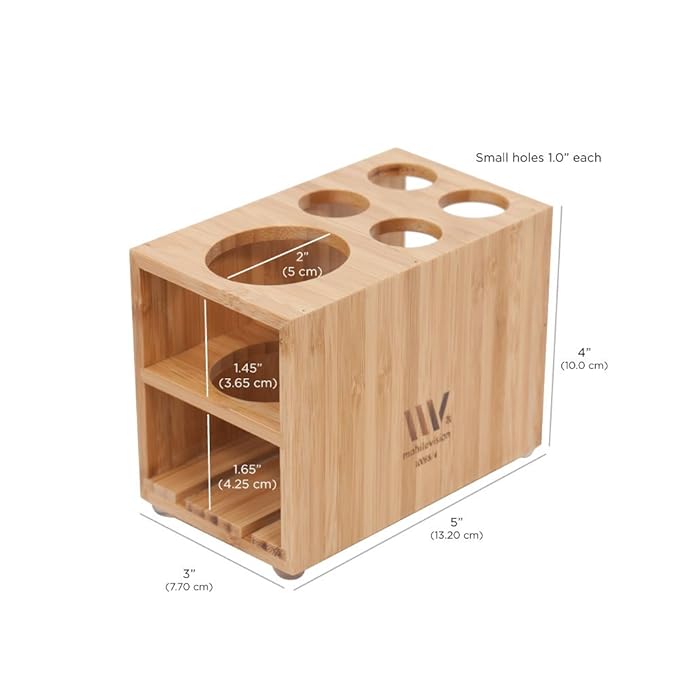 MobileVision Bamboo Makeup Drawer Organizer with 5-Compartment Brush Holder Stand Combo