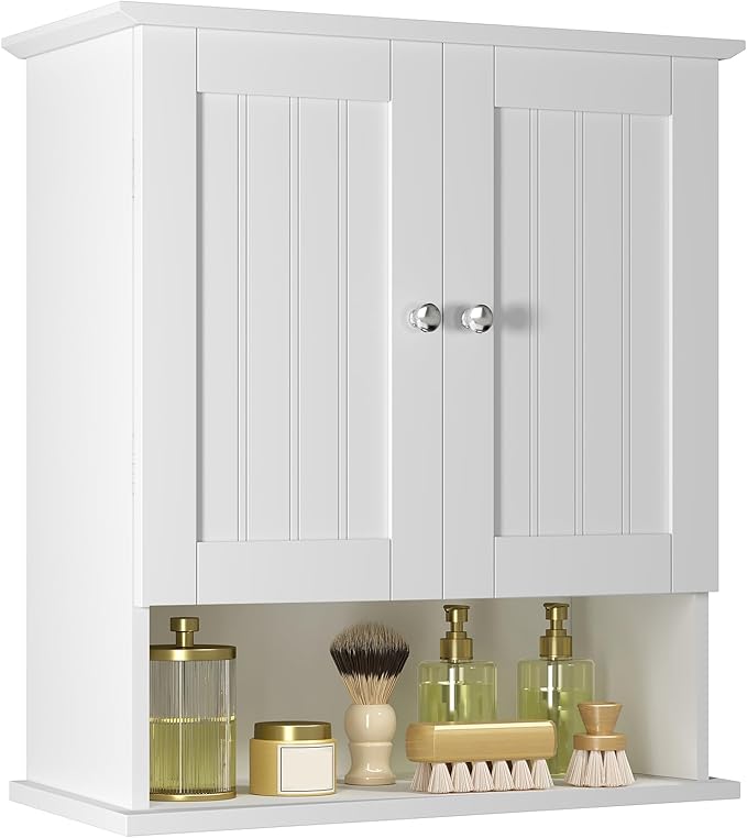 ChooChoo Kitchen Cabinet Wall Mounted, Laundry Room Cabinet with Door Shelves, Bathroom Wall Cabinet with Adjustable Shelf, Medicine Cabinet for Bathroom, Kitchen, Laundry Room, White