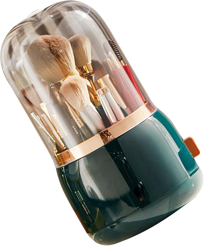 Yosoo Health Gear Makeup Brush Organizer, Multifunctional Rotating Cosmetic ABS Silicone Container for Vanity Cosmetics, Nail Polish (Dark Green)