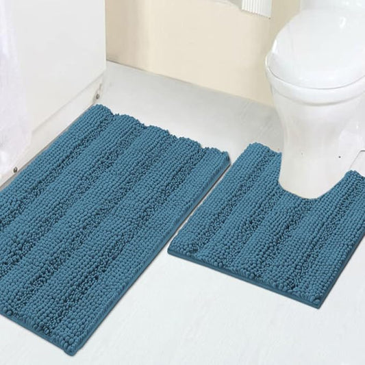 Turquoize Chenille Bathroom Rugs Set Non-Slip Bath Mats for Bathroom Super Absorbent Shaggy Rugs for Tub Shower Toilet Bath Rug Plus U Contour Rug (Standard: 20" x 32" and 20" x 20" U), Turquoise