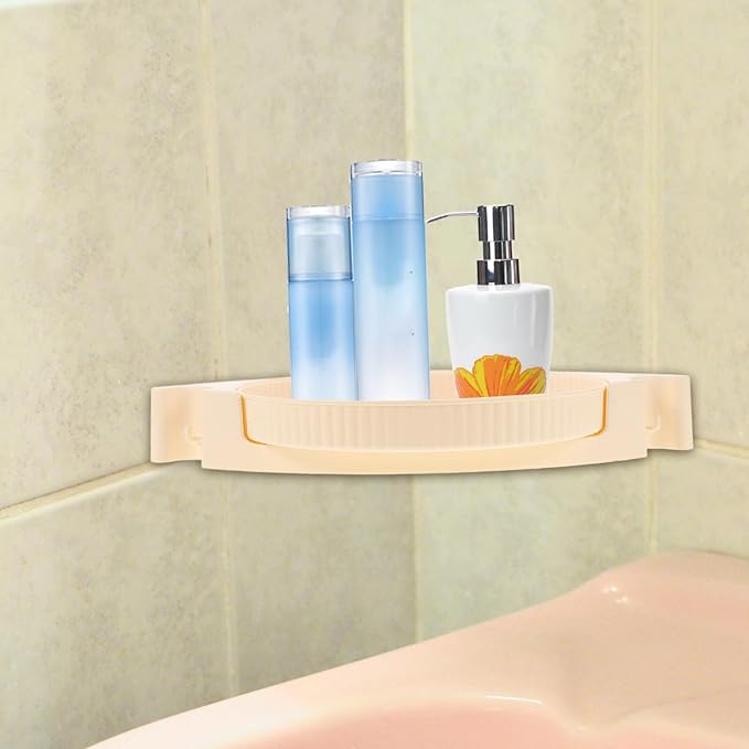 Rotatable Corner Wall Mounted Shelf for Bathroom and Kitchen, No Drilling Floating Storage Rack with 360° Rotating Organizer, Milk White Multifunctional Bathroom Shelf