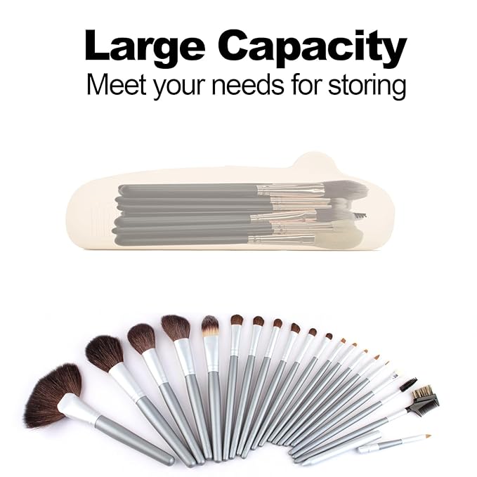 Silicone Travel Makeup Brush holder, Half-open Snap Design, Portable and Eco-Friendly Beauty Makeup Organizer (Cream white)