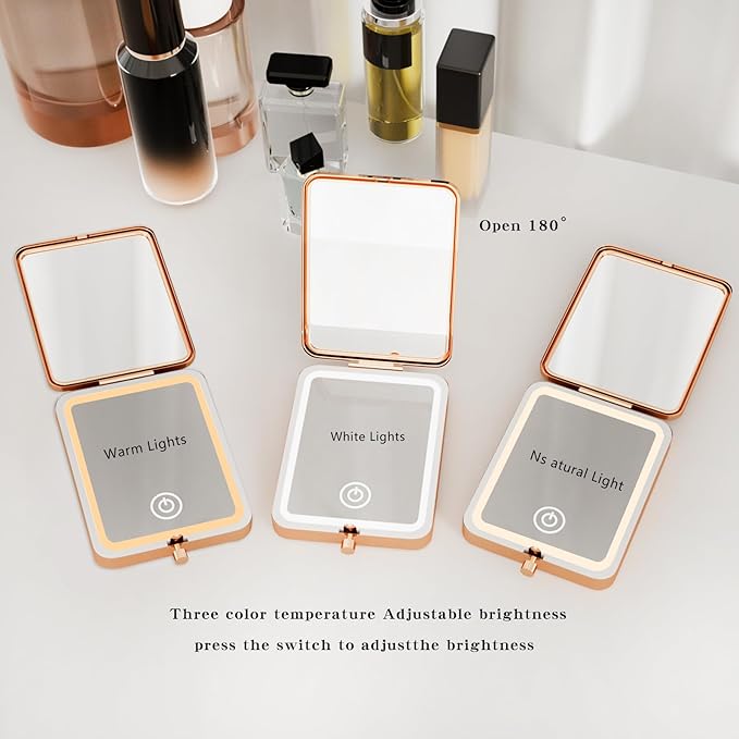 Personalized Engraved Compact Mirror for Sister Rose Gold 3x Magnifying Mirror with LED Light, Birthday Gift, Friendship Gifts for Best Friend, Ideal for Christmas Wedding Graduation Stocking Stuffers