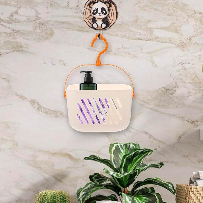 Angoily Small Shower Caddy, Plastic Hanging Basket for Shower with Hook Waterproof Storage Basket for Bathroom and Wall Mounted Organizer with Hollow Drainage Space Saving Storage Solution