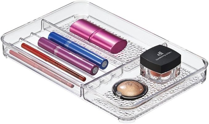 iDesign Rain BPA-Free Plastic Divided Makeup and Cosmetic Organizer Tray for Bathroom, Countertop, Vanity - Medium, 6 Compartment, Clear