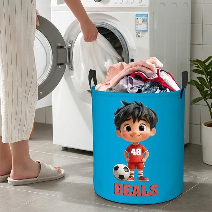 callie Personalized Soccer Laundry Basket for Kids, Custom Cartoon Character Toys Hamper Storage, Soccer Gifts for Boys Girls (13.8" x 16.5", 15.7" x 19.6")