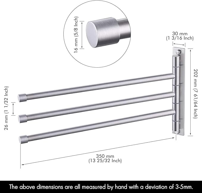 KES Bathroom Towel Bar 13.8 Inch Swing Arm Wall Mount Swing Out 3-Arm Towel Holder SUS304 Stainless Steel Brushed Finish, A2102S3-2
