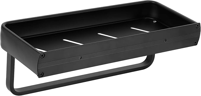 30cm Bathroom Shelf, Wall Mounted Storage Rack, Aluminum Material, with Heightened Fence Design, Ideal for Home Bathrooms (Single Layer with Pole)