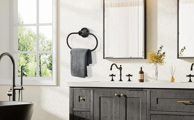 Bronze Bathroom Hand Towel Holder, ORB Towel Ring Holder, Wall Mounted Oval Towel Rack Hanger Home Half Round Bathroom Hardware Accessory Modern