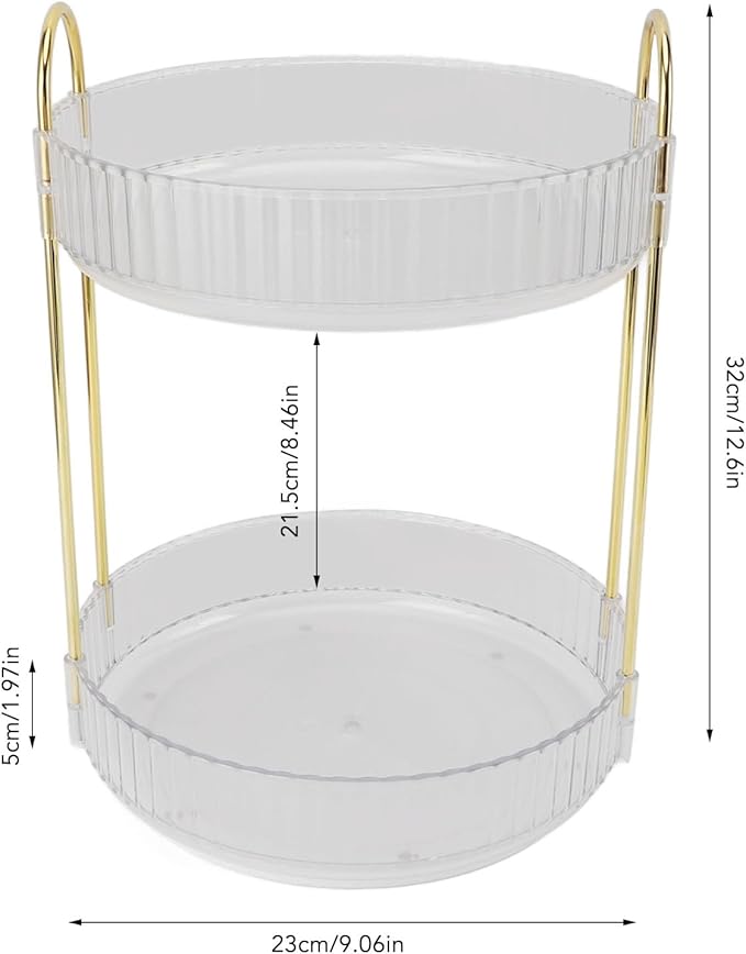 Makeup Organizer,2 Tier Makeup Rack - 360° Rotating Space Saving Cosmetic Countertop for Bedroom, Bathroom, and Kitchen - for Skincare and Beauty Products! (White)