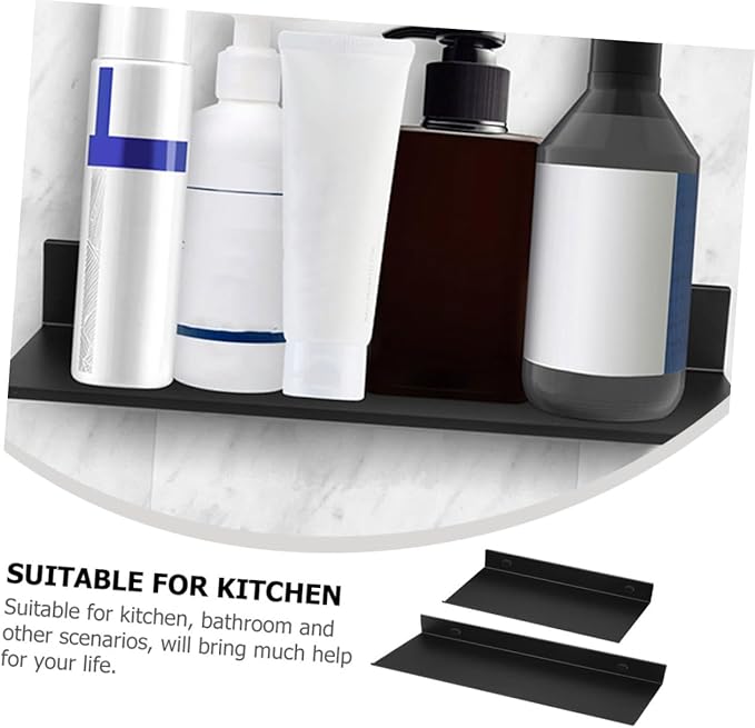 OUNONA 1set Floating Metal Wall Shelf Bathroom Storage Rack Versatile Organizer for Shampoo Body Wash Kitchen Decor Sturdy Design 2pcs