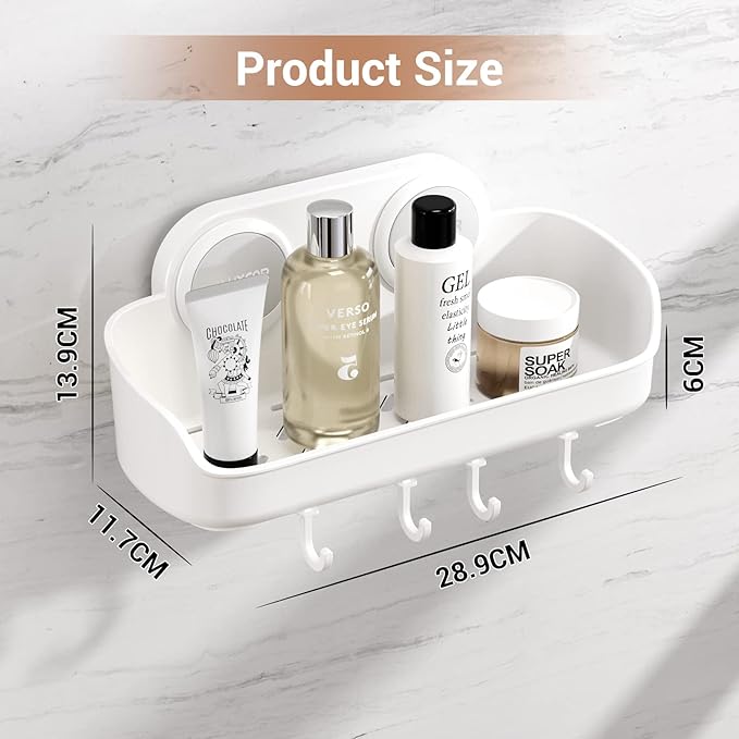 LUXEAR Shower Caddy Suction Cup NO-Drilling Removable Bathroom Shower Shelf Powerful Shower Organizer Basket Waterproof & Oilproof Wall Mounted Storage Rack for Bathroom&Kitchen