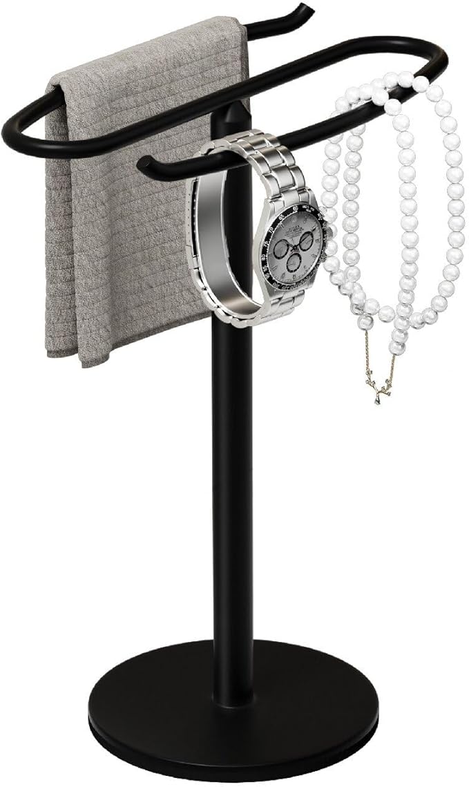 Hand Towel Holder Stand Countertop Towel Rack Stainless Steel Tower Bar S Shape with Heavy Base Freestanding for Bathroom Kitchen Vanity (Matte Black)