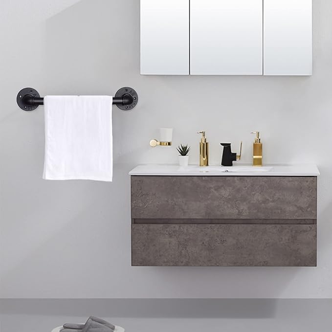 DSDS Industrial Pipe Towel Rack Towel Bar, Heavy Duty Bathroom Hardware Towel Bar Accessory, Wall Mounted Rustic Iron Bathroom Towel Rack Holder