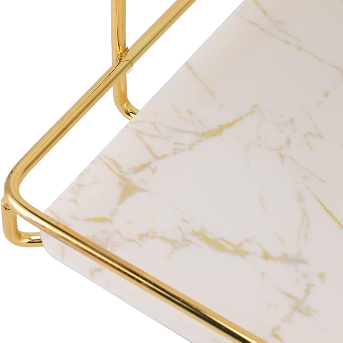 2 Tier Bathroom Storage Rack, Anti Slip Makeup Shelf in Gold White, Humanized Structure, Convenient Counter Organizer for Bathroom (L), Stylebestwxozqvbyd6-12