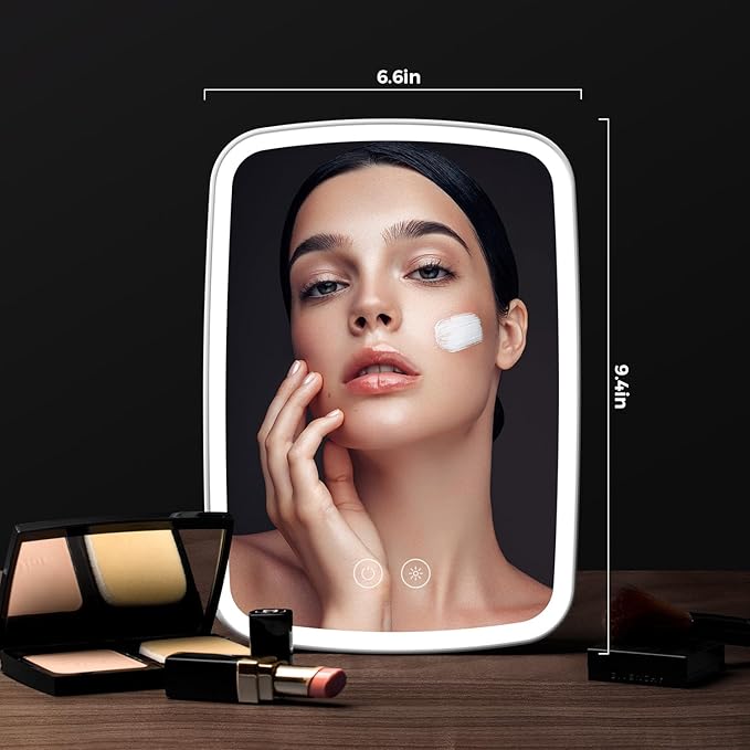 NEZZOE Lighted Makeup Mirror, Portable Mirror with Lights, 1500mAh Rechargeable Vanity Mirror with 3 Colors and Brightness Adjustable, 9.4"x6.6"