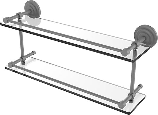 Allied Brass QN-2/22-GAL-GYM Que New 22 Inch Double Glass Gallery Rail Shelf, Matte Gray