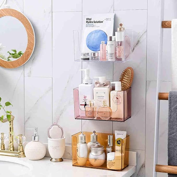 WFF Bathroom Self-Adhesive Rack, Floating Cosmetic Storage Box, Wash Mask Home-Free Perforated Wall Hanging, Hanging Toilet Rack (Color : B)
