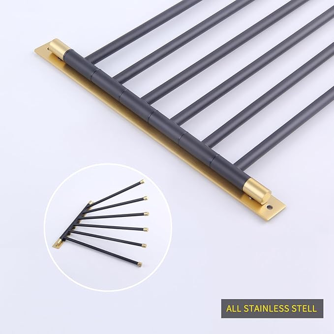GERZWY Bathroom Swing Arm Towel Bars Wall Mount Bath Towel Rack with 6 Arms Hanger Towel Holder Organizer Stainless Steel (Black & Gold) HYG06-BD